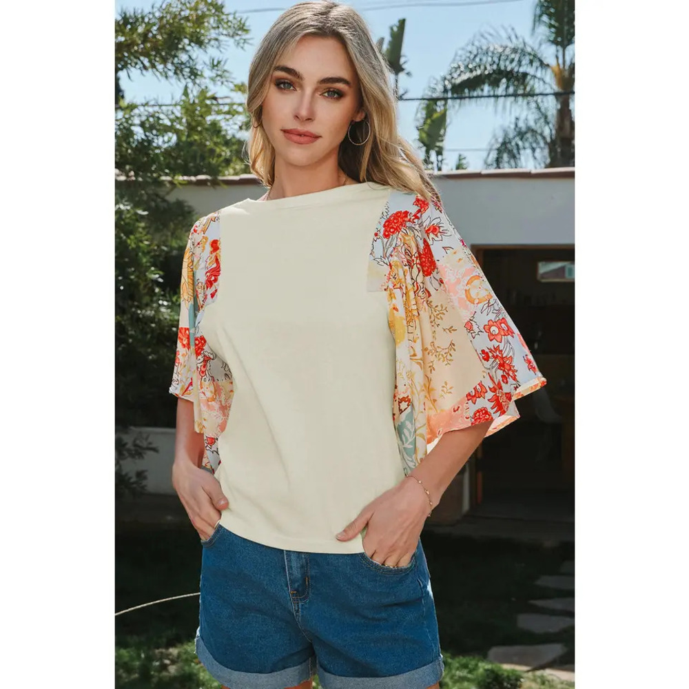 X6  Floral Patchwork Half Batwing Sleeve Blouse Various Sizes